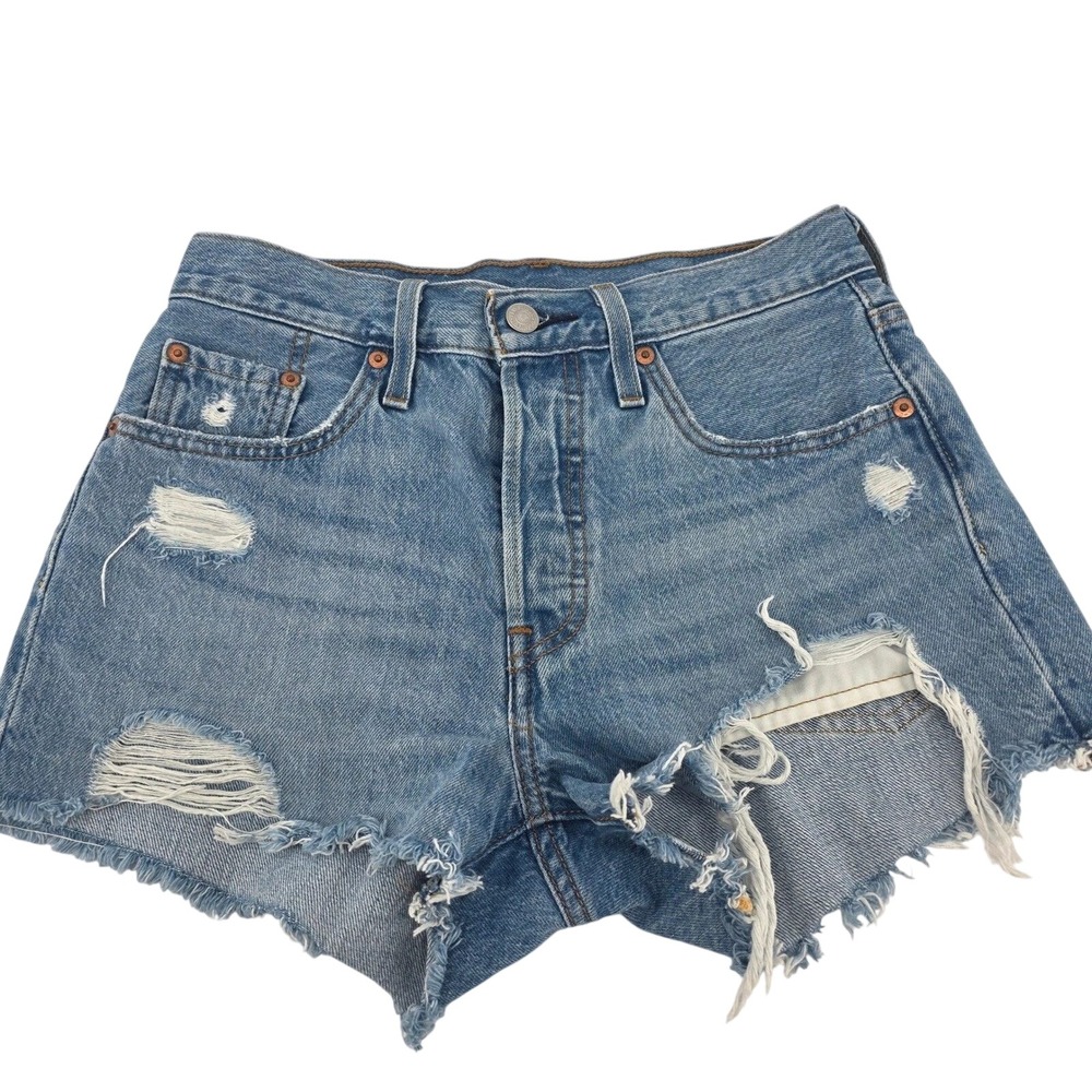 Levis‎ Premium 501 Original Distressed  Women Shorts Light Wash W27 Button Fly